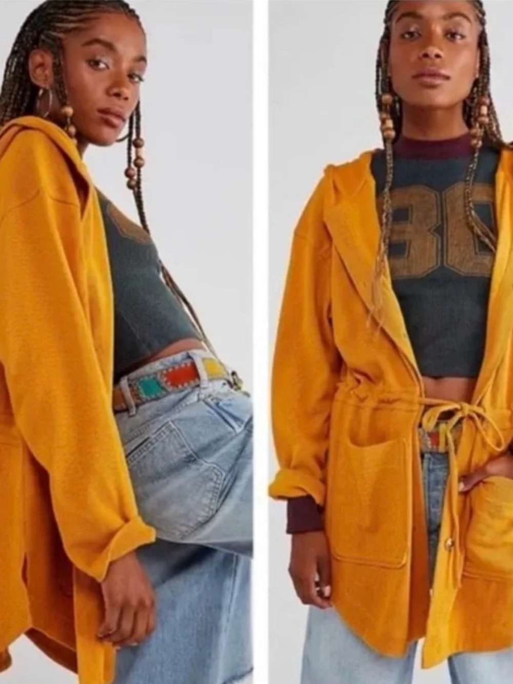 NWT FREE PEOPLE BEACH L Rikki Hooded Cardigan with front pockets in Golden‎ Girl